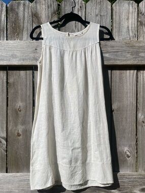 Via Signoria Sequined Linen Sleeveless Cream Mini Dress Size XS